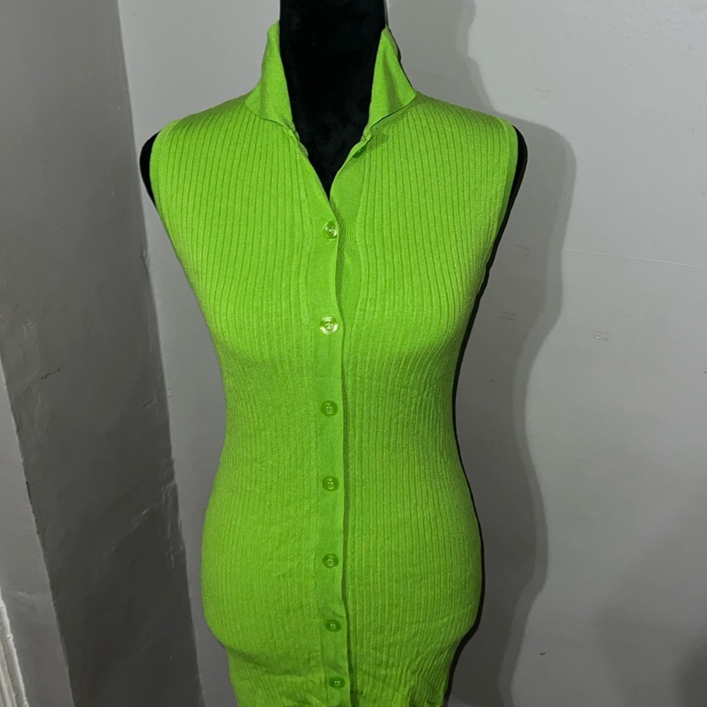 Green button down dress. Collared and Sleeveless. Zara.
